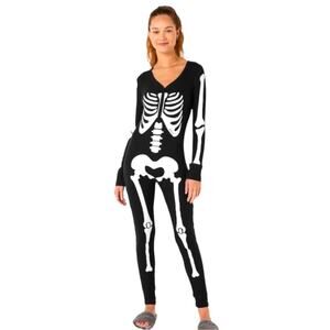 Victoria’s Secret PINK Skeleton Thermal Lounge Onesie Black White Small